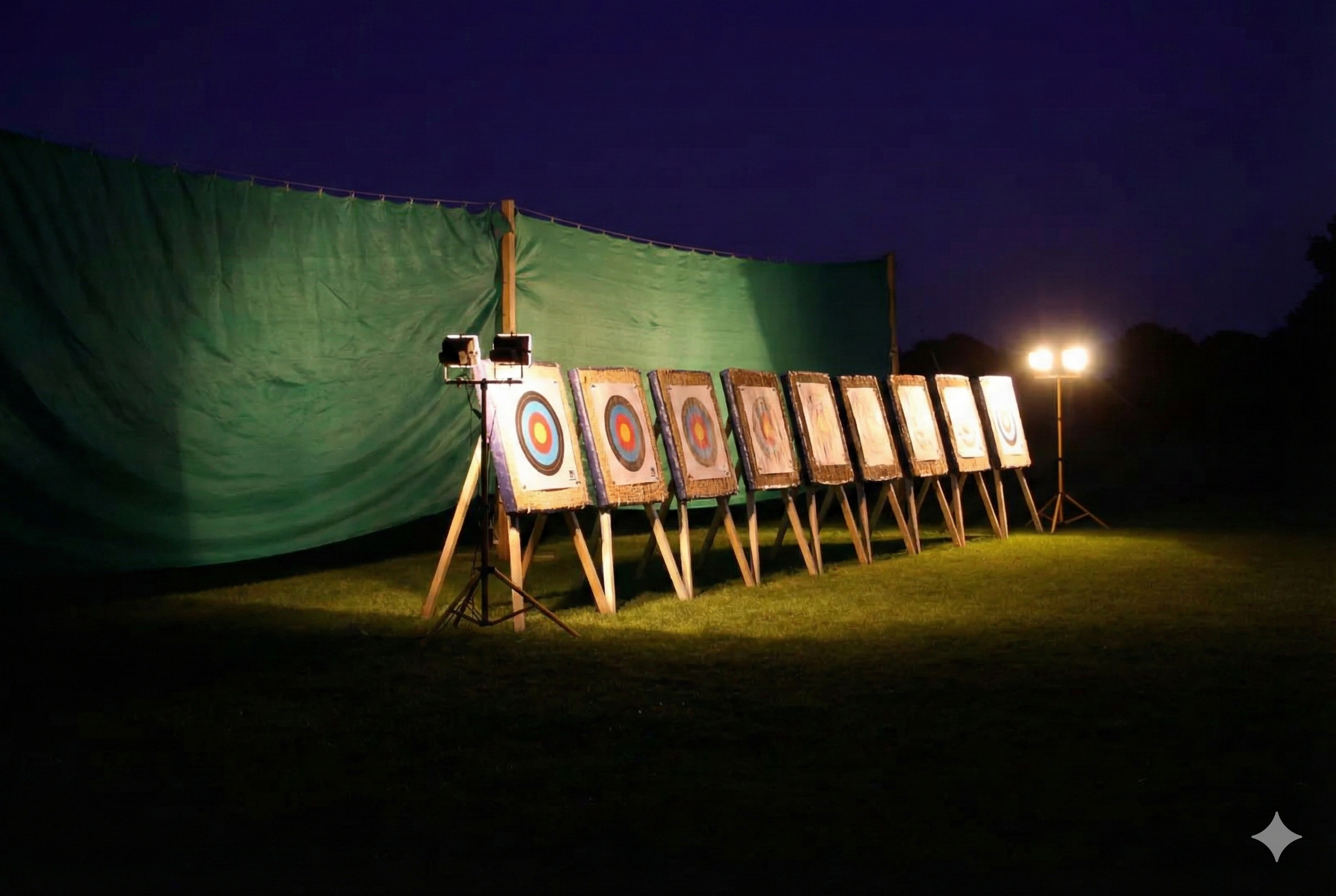 Nachtbogenschießen: Flutlicht während des Teamevents